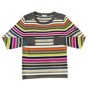 Lisa Todd Cotton Cashmere Blend Multicolor Stripe Crewneck Sweater Size Small